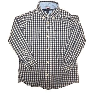 Tommy Hilfiger Boys Size 5 Blue White Checkered Long Sleeve Button Down Shirt‎